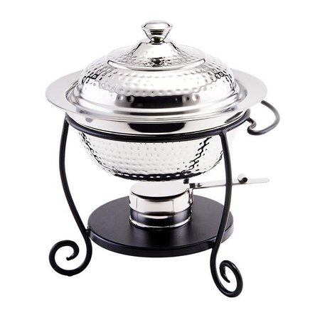 OLD DUTCH INTERNATIONAL Old Dutch International 680 10 x 10.5 x 12 in. Hammered Stainless Steel Round Chafing Dish with Black Iron Stand - 1.75 qt. 680